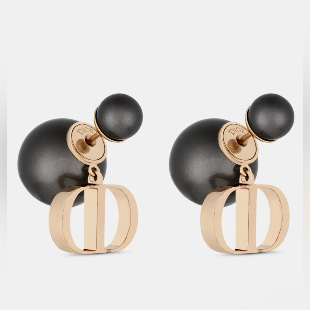 Dior Tribales Earrings Bronze-Finish Metal And Gray Resin Pearls